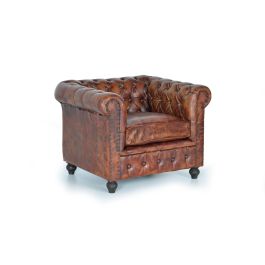 GINER Y COLOMER Sillón Chester Fauteuil en Cuir Brun et Métal - 70x96x82 cm - Fauteuil en Cuir Naturel