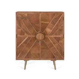 GINER Y COLOMER Buffet haut en bois de manguier massif avec portes sculptées géométriques, structure avellana sur pieds métalliques coniques, hauteur totale 150 cm, 2 portes Precio: 791.988. SKU: B19MQH6JF9