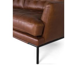 Giner y Colomer - Canapé 3 places en cuir véritable, style vintage avec capitonnage et pieds en métal bronze - Marron (L200 x P90 x H83 cm)