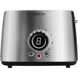 Sencor STS 5050SS Grille-pain 2 tranches Argenté avec fonction Dégivrage, Centrage et Éjection Automatique - 9 Niveaux de Cuisson - 1000 W