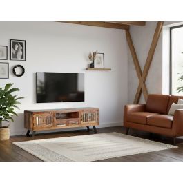 GINER Y COLOMER Meuble TV 2 portes et 2 tiroirs en bois massif recyclé avec pieds en fer, coloris multicolore - 160x54x40 cm