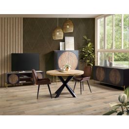 GINER Y COLOMER - Armoire 2 portes en bois de manguier et métal - Couleur noyer foncé - 143x100x40 cm (LxHxP) - Espace de rangement généreux