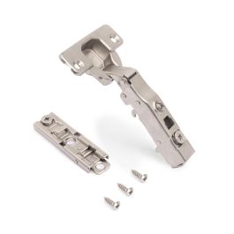 Emuca Lot de 20 charnières droites X91 à fermeture amortie avec embases droite à visser, Hauteur 1, Acier, Nickelé