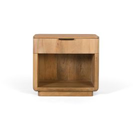 GINER Y COLOMER - Table de chevet en bois de manguier naturel, design minimaliste à coins arrondis, avec tiroir à glissières métalliques et espace de rangement ouvert Precio: 419.988. SKU: B1J7QPYVW5