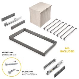 Emuca Kit de porte-pantalon à 7tringles, panier et rack ajustable Quartz pour armoires, glissières extension totale et à fermeture douce, Module 90cm, Finition Titane