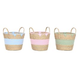 Panier décoratif Home ESPRIT Bleu Vert Rose Naturel Enfant 36 x 36 x 37 cm (3 Unités)