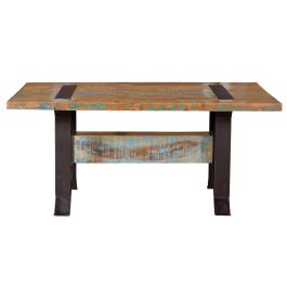 GINER Y COLOMER Table de salle à manger en bois recyclé de bateaux avec piètement en fer multicolore - 200x100x76 cm
