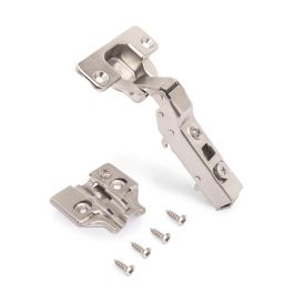 Emuca Lot de 20 charnières coudées X91 à fermeture amortie avec embases à visser, Hauteur 0, Acier, Nickelé