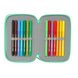 Trousse Fourre-Tout Triple Bluey Sisters Vert Eau 12,5 x 19,5 x 5,5 cm 37 Pièces