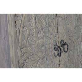 GINER Y COLOMER Armoire 2 portes en bois de manguier et métal patiné gris antiquité, avec soleil fleuri et étagères, 180 x 116 x 42 cm