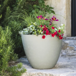 Pot de fleurs rond EDA Element Ø 50 cm (48.8 x 38.4 cm), 47.8 L, système de drainage, intérieur/extérieur, finition kaki grainée, résistant gel/UV, Origine France Garantie