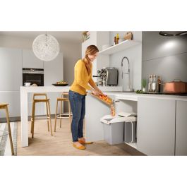 Poubelle Hailo Multi-Box duo L Blanc Gris Crème Acier Plastique 2 tiroirs 14 L Intégrable (2 Unités)