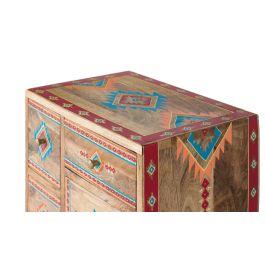 GINER Y COLOMER Table de chevet en bois de manguier multicolore avec 7 tiroirs et détails peints à main - 66 cm H