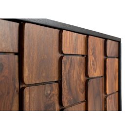 GINER Y COLOMER Buffet 2 portes avec motifs géométriques en bois de Sheesam et de manguier, finition wengué et noyer - 108x40x75 cm
