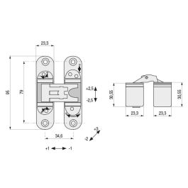 Koblenz Bisagra Invisible Kubica K6200 Nickel Satiné 95x60mm Charge 45kg/Charnière