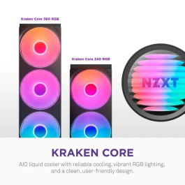 NZXT Kraken Core 240 RGB AIO - Refroidisseur liquide pour CPU Intel et AMD - Radiateur 240 mm avec ventilateurs - Compatible LGA 1851/1700, AM5/AM4 - Modèle RL-KR36C-B1 - Noir