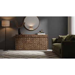 GINER Y COLOMER - Buffet en bois de manguier avec finition vieillie, 4 tiroirs et 4 portes, couleur noyer - Meuble de rangement élégant et fonctionnel