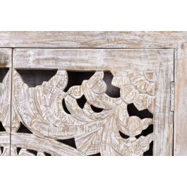 GINER Y COLOMER - Vitrine en bois de manguier massif sculpté à la main, finition blanc vieilli et base grise métal, 176 x 85 x 38 cm