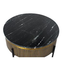 GINER Y COLOMER Table basse en bois de manguier et marbre avec finition bronze - 70 x 70 x 40 cm