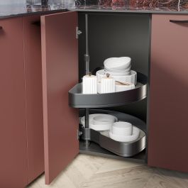 Emuca Jeu de plateaux tournants Harmony 1/2 lune, Module largeur 800mm, Hauteur réglable, Acier et Bois, Gris anthracite