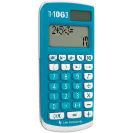 Texas Instruments TI-106 II Calculatrice solaire pour école primaire avec écran 2 lignes et protection - Bleu