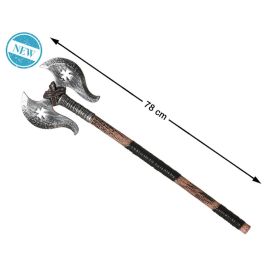 Hacha romaine à double lame de 78 cm avec manche en bois vieilli - Accessoire de déguisement pour combattant, légionnaire ou guerrier Precio: 5.304. SKU: B17F4MBLDV