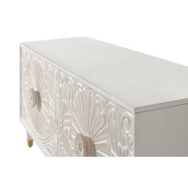GINER Y COLOMER Buffet en Mango avec 4 Portes Sculptées, Finition Blanc Lavé et Pieds Détail Bronze - 190 x 80 x 40 cm