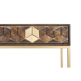 GINER Y COLOMER Consola 2 tiroirs en bois de mango et métal couleur noyer et doré - 122x76x40 cm