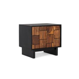 Table de Chevet en Bois de Mango et Sheesam Effet 3D Wengué et Noix - 50 x 56 x 40 cm avec Porte et Montage