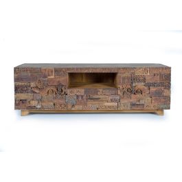 GINER Y COLOMER Buffet Télévision en Manguier et Bois Récupéré 2 Portes 1 Tiroir 180x60x50 cm Ton Naturel