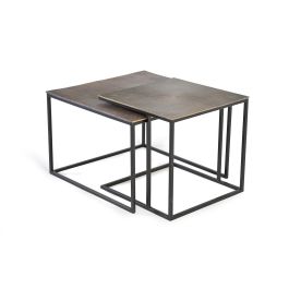 GINER Y COLOMER - Buffet 2 Tables Gigognes en Métal et Aluminium Bronzé avec Dessus en Forme de Rayons de Soleil - Lot de 2