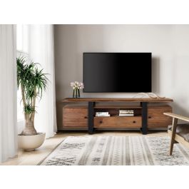 GINER Y COLOMER Meuble TV en palissandre avec pieds en métal - Buffet télévision design 170x45x55 cm en bois de palissandre couleur noyer