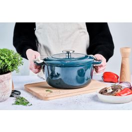 Cosy & Trendy COS5401110056867 Poêle avec couvercle, Ø28 cm, 6,15 L, fonte émaillée, induction, bleu