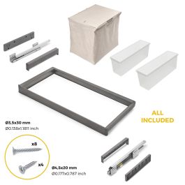 Emuca Kit 2 plateaus auxiliaires, 1 panier et rack ajustable Quartz pour armoires, glissières extension totale et à fermeture douce, Module 90cm, Finition Titane