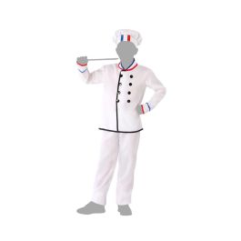 Déguisement Chef Cusinier Enfant Blanc 7-9 Ans - Complet avec Veste, Pantalon et Toque - Polyester