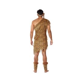 Déguisement homme adulte de cavernicole néandertal taille XL - Costume d'homme préhistorique avec tunique, jambières et bandeau en polyester marron - 4 pièces