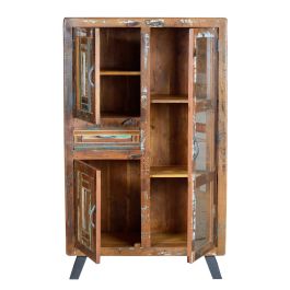 GINER Y COLOMER Vitrina Buffet en Bois de Mango Recyclé avec Pieds en Métal Multicolore 3 Portes 1 Tiroir 140x90x38 cm