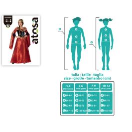 Déguisement Reine Médiévale pour Fille 7-9 Ans, Robe Rouge avec Détails Bleus et Dorés, Costume Enfant de Cour, Polyester