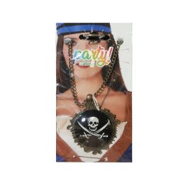 Collier pirate pour femme adulte, noir à plaque dorée et perles argentées, pour costume et déguisement