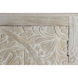 Giner y Colomer Buffet 4 portes en bois de manguier blanc vieilli avec intérieur à étagères, détails sculptés main - 158x38x85 cm environ