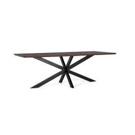 GINER Y COLOMER Table de salle à manger 230 cm en bois d'acacia avec piétement métallique croisé noir, style industriel moderne