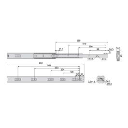 Emuca Jeu de coulisses à billes pour tiroir à sortie totale, hauteur 45mm, L650mm, Acier, Zingué