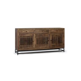 GINER Y COLOMER Buffet en Acacia 180 cm avec 3 Portes et 3 Tiroirs - Meuble de Rangement Marron et Noir en Bois Massif et Métal