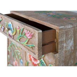 GINER Y COLOMER - Buffet console en bois de manguier avec design floral peint à main, finition vieillie, tiroir et 2 portes, dimensions détaillées