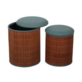 Pouf Versa Vert Lin Bambou Bois MDF