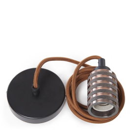 Douille E27 Marron avec Câble 2M et Rosace Noire 100mm - AM-AT662