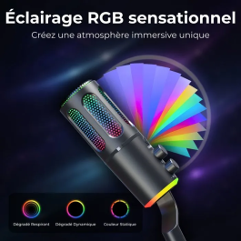 The G-Lab K-MIC-NEON Microphone de streaming et gaming USB, RGB, pour PC et consoles, captation audio professionnelle, noir