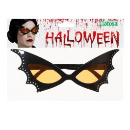 Lunettes Vintage Noires à Lentes Rouges et Détails de Chauve-souris - Accessoire de Déguisement pour Halloween, Fête Gothique ou Photo