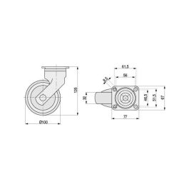 TENTE LEVINA Ø100 Roue Pivotante à Bandage Caoutchouc Termoplastique Indéformable, Antihuella, Alto Rendimiento, Noir, Pour Mobilier Hospitalier et Industriel, Gris Métal