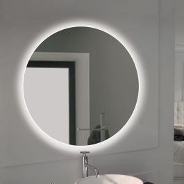 Emuca Miroir de salle de bain Cassiopeia avec éclairage décoratif à LED, diamètre 60 cm, AC 230V 50Hz, 20 W + 12 W, Aluminium et Verre.